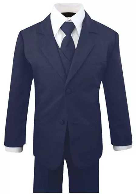 Boys Formal Navy Suit 5 Pieces Set Toddler Size XL to 14