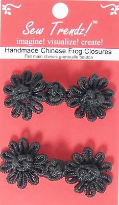 Cierres de botón de ranas hinese Negro-Diseño De Flores - 2 par/Pk - #FG19