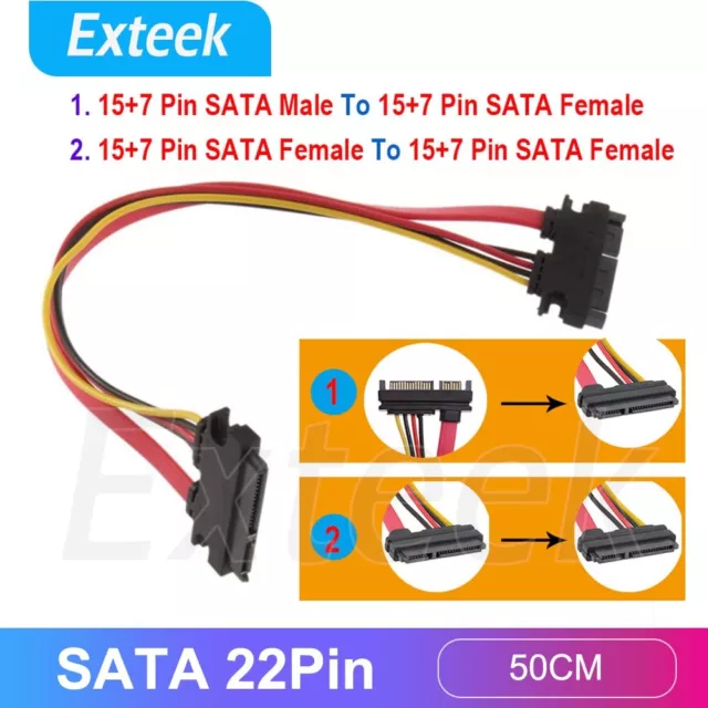 SATA 22Pin 7P+15P SATA Data Power Combo Extension Cable Male to Female 50CM