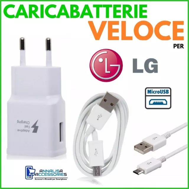 CARICABATTERIE VELOCE FAST CHARGER per LG Q60 PRESA DA MURO + CAVO MICRO USB