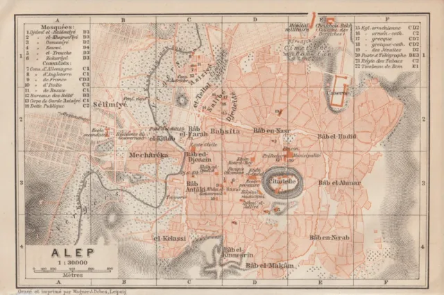 ALEPPO Alep Ḥalab Kurmandschi Zitadelle Syrien Syria city map STADTPLAN von 1912
