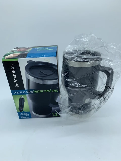 Emerson Stainless steel Heated 14oz Travel Mug with 12V Auto Power Adapter