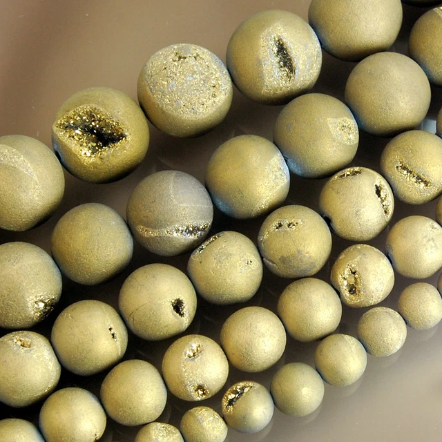 Golden Druzy Agate Round Beads 8mmm 10mm 12mm 14mm 16mm