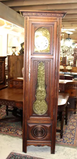 French Antique Oak Wood Britany Morbier Grandfather Clock Runs Perfect