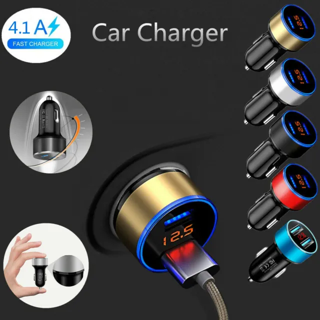 Dual USB Port Digital Red LED Voltage Current Display Car Charger For Cell Phone