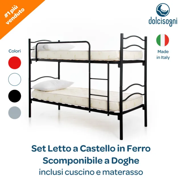 Set Letto a Castello in Ferro Scomponibile a Doghe 80x190 cm - Made in Italy