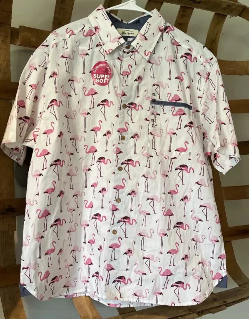 Elvis Presley Blue Hawaii Pink Mens XL Flamingo Short Sleeve Button Up NWT