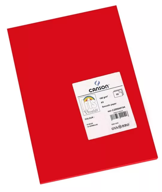 Canson Iris Vivaldi A3 185 GSM Smooth Colour Paper - Red (Pack of 50 Sheets) 185