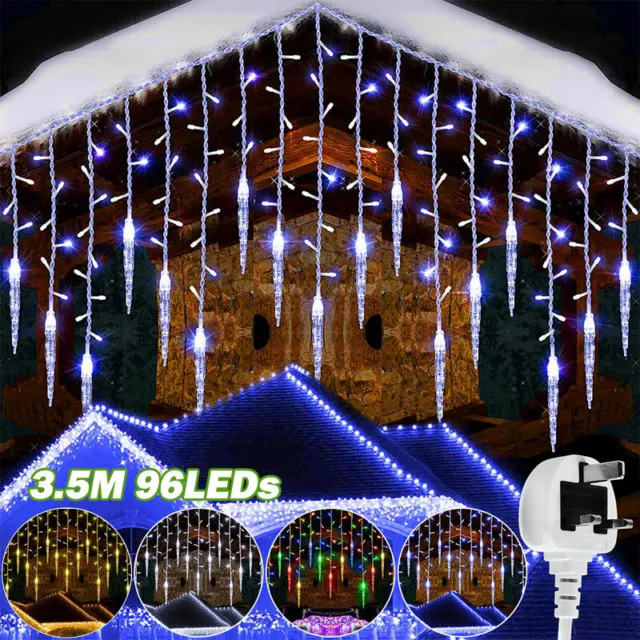 Christmas LED Falling Icicle Rain Curtain Fairy String Lights Outdoor Xmas Party