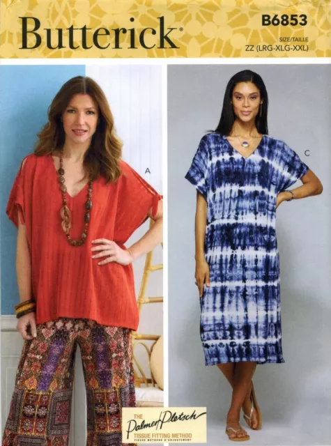Butterick 6853 Misses Very Loose V-Neck Pullover Tunic Dress Sewing Pattern