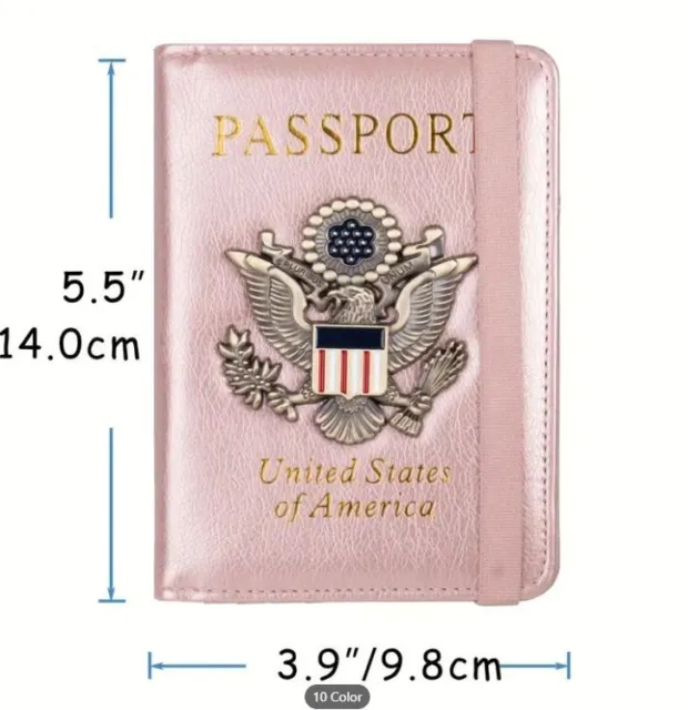 New Pink Rose Gold Passport Case Usa Metal Eagle Emblem 3D  Wallet Credit Card