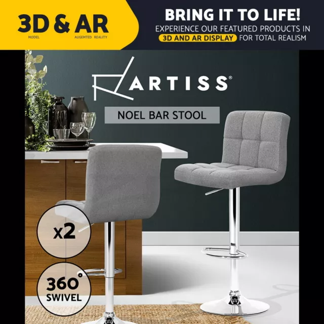 Artiss 2x Bar Stools Kitchen Dining Chairs Counter Stool Gas Lift Leather Grey