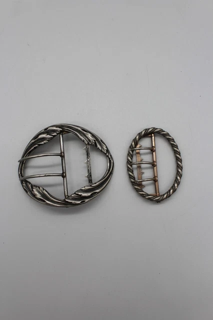 2 Boucles de Ceinture – Argent Massif Corde et Feuilles – Orfèvre L. Baudet 50gr