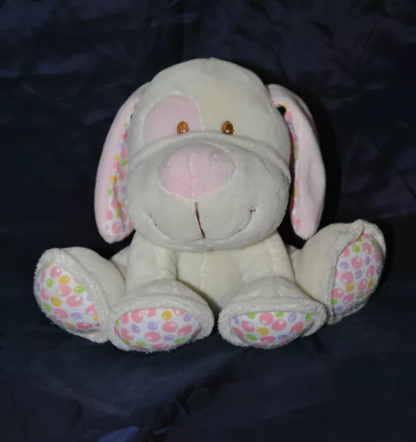 Peluche Doudou Chien Beige GIPSY Rose Hochet Grelot Cocard 17 Cm Assis Etat NEUF