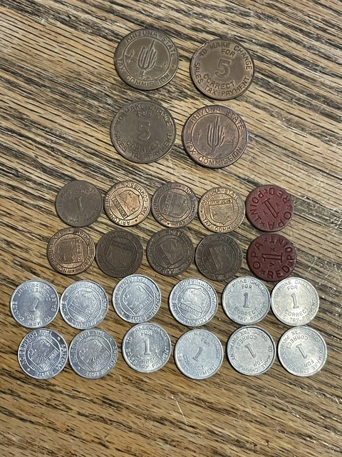 Lot of 24 Vintage Arizona Tax Tokens + 3 OPA 1 Mil 5 Mil Copper/Aluminum L@@K!