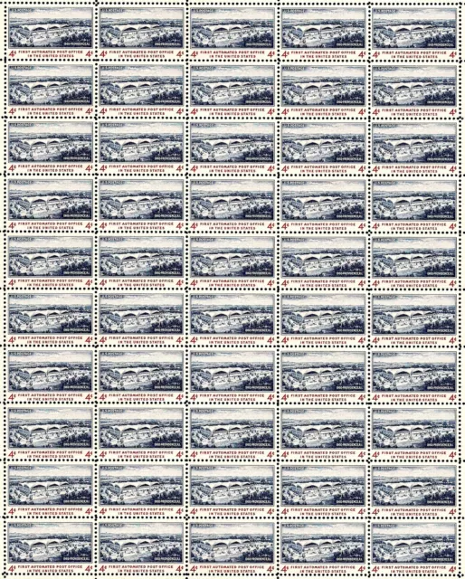 1960- FIRST AUTOMATED POST OFFICE - Full Mint NH Sheet of 50 U.S. Postage Stamps