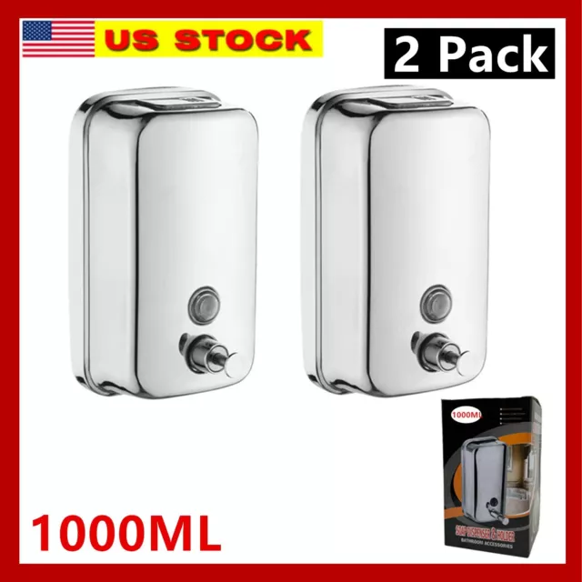 2 Pack Soap Dispenser Wall Mount Stainless Steel Manual Liquid Pump 1000mL/35oz