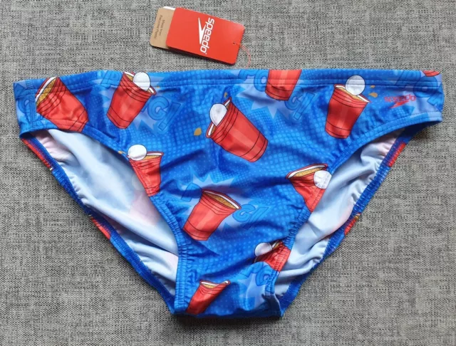 SPEEDO MENS swimwear Escape Beer Pong Games Briefs Trunks 5cm Blue Size 14 16 20