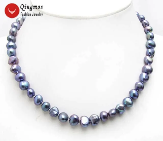 8-9mm Baroque Natural Freshwater Black Pearl Necklace for Women 17'' Chokers