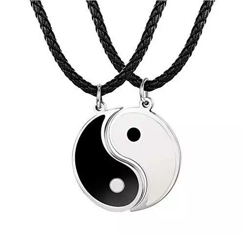 3MM Collar Cuero Yin Yang para Hombre Mujer Colgante Taichi Acero Inoxidable