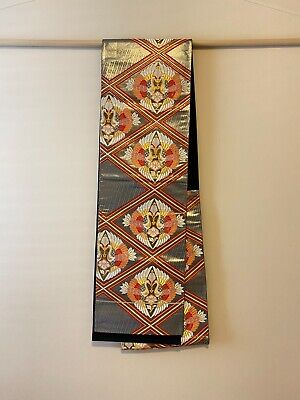 Vintage Japanese Silk Obi Multi color Wagara Swan pattern 163 inches