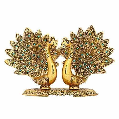 Kissing Pair Statue Gold Plated Peacock Couple Showpiece Decorative Table Figure