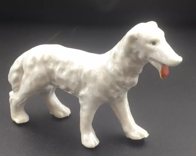 Vintage Whippet Racing Dog White Ceramic Figurine Marked Japan