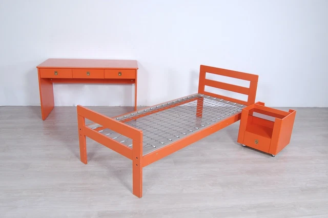 Comodino letto scrivania design anni 70 stile Space Age arredo vintage arancione