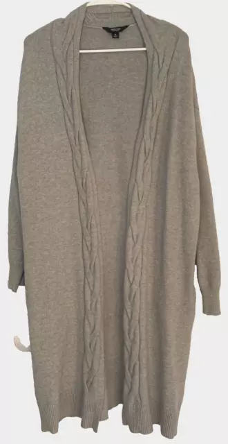 Simply Vera Wang Long Gray Open Front Wrap Cardigan Sweater Cable Knit Pocket XL