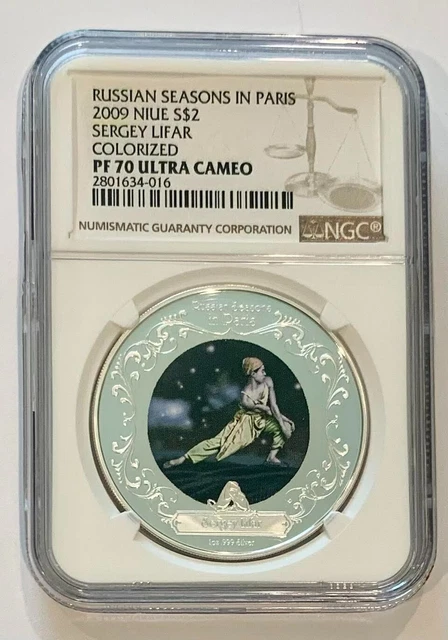 2009 Niue $2 Ukranian Ballet Dancer Sergey Lifar NGC PF 70 Colorized