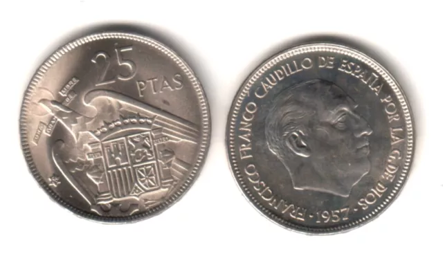 ESPAÑA 25 Pesetas FRANCO 1957 estrella 69 S/C año emisión 1969