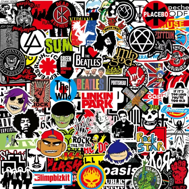 100 Rock Stickers Lot Heavy Metal Punk Band Music Guitar Car Decals  Skateboard