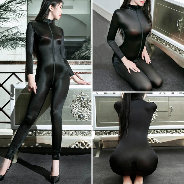 Tutina Aderente Donna Manica Lunga Con Cerniera - Body Sheer Perfetto Per Serate
