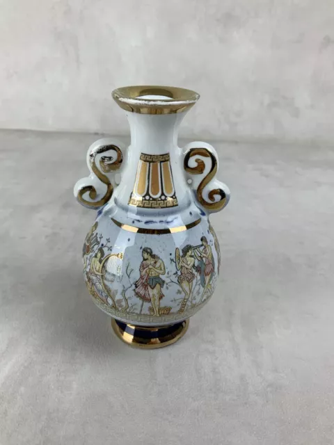 Petit vase soliflore signé A Roussi 24K Gold fait main décor Grèce antique