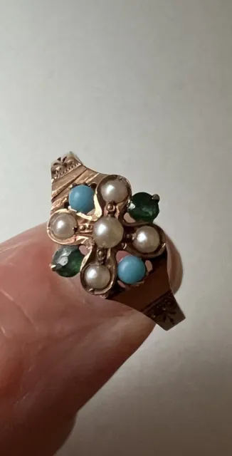 Antique Victorian Ring Pearl Turquoise Rose Gold Size 5