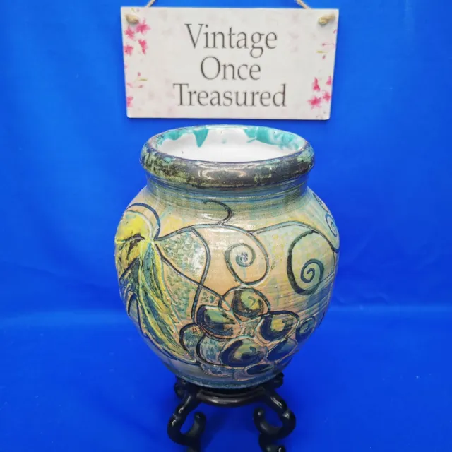 Studio Art Pottery * Hand Thrown Vase with Grapevine Pattern * 2003 RC & GB Mark