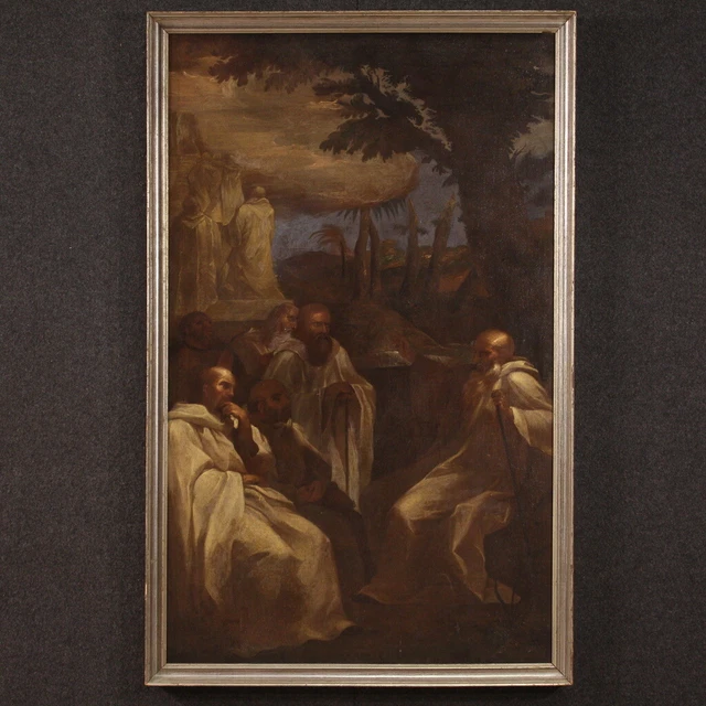 Pintura religiosa antigua Saint Romuald cuadro oleo sobre lienzo siglo XVIII