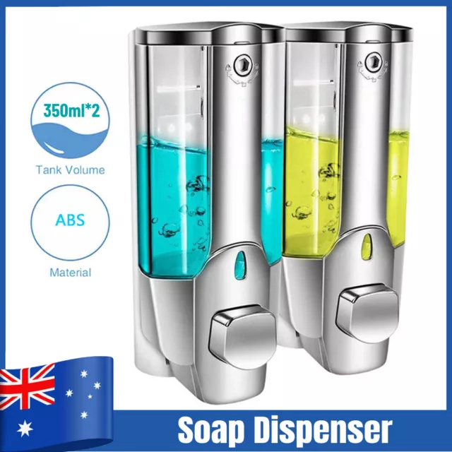 2*350ml Soap Dispenser Dual Pump Wall Mount Hands Shower Shampoo Conditioner AU