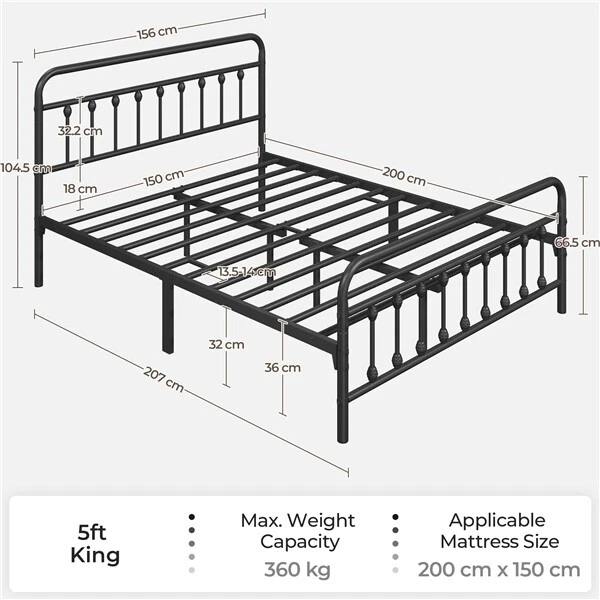 KING SIZE BED Vintage Iron Platform Bed with High Headboard and
