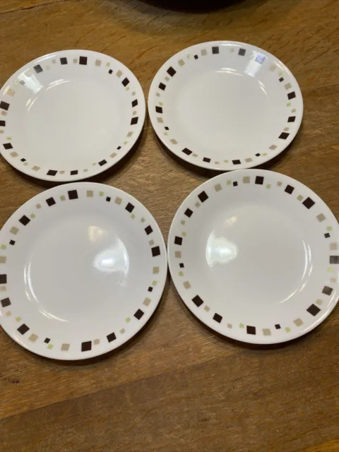 Corelle Geometric Brown Tan Squares Bread and Butter Plates 6¾" set of 4