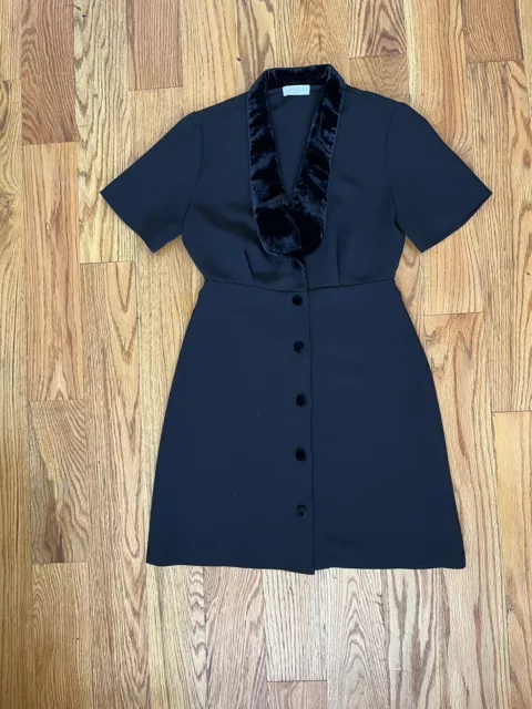 sandro black button front mini dress with velvet details sz 36