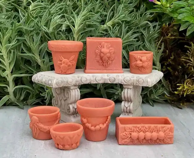 1/12 Doll House Miniature Fairy Garden Set of 7 Assorted Flower Pots plant Decor