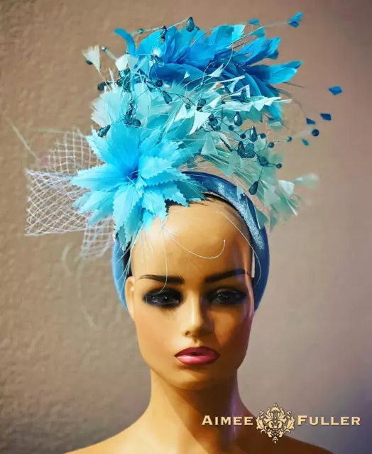 Turquoise Kentucky Derby Fascinator Aqua Royal Ascot Baby Blue Del Mar Races Hat