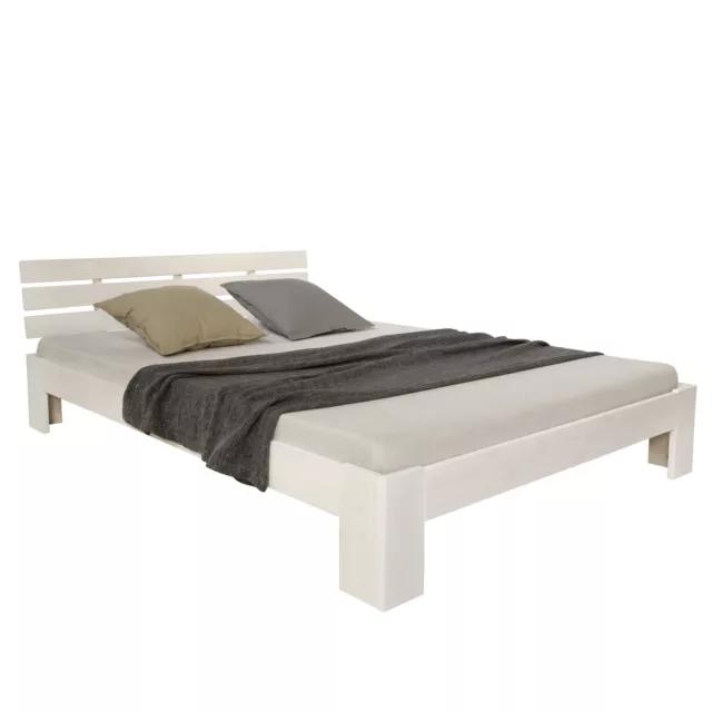 Doppelbett 140x200 mit Lattenrost Weiß Holz Massiv Doppelbett Bett Homestyle4u