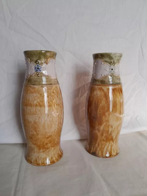 Vintage 1920s Royal Doulton Lambeth Pair of Stoneware Vases 8079 Art Nouveau 9"