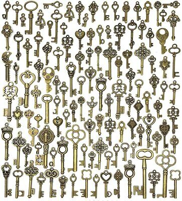 125 Skeleton Key Pendants Antiqued Bronze Assorted Steampunk Charms Wedding Keys