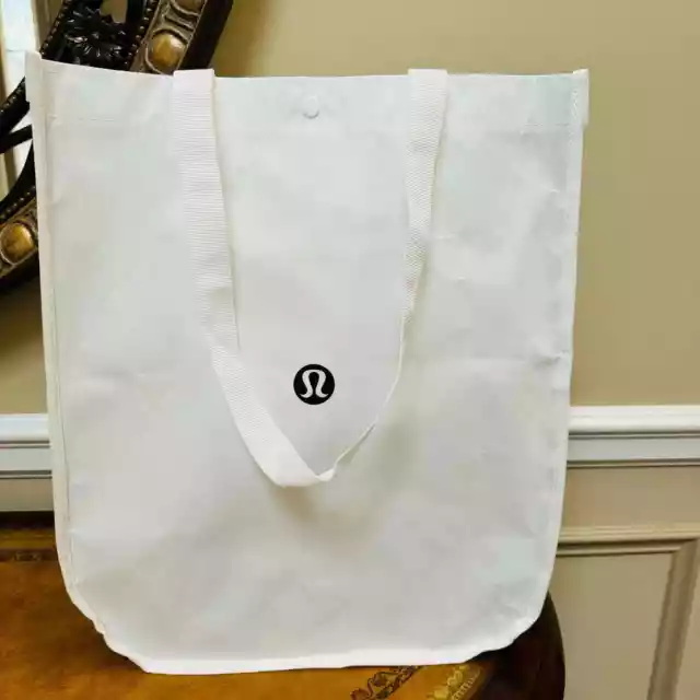 Lululemon Large White and Black Reusable Tote Bag NEW