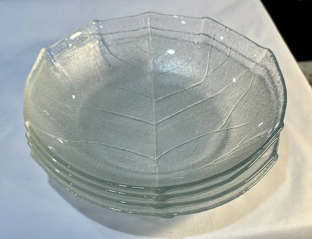 4 DURAX GLASS Leaf Salad/dessert Coupe soup Bowls Clear Textured Glass