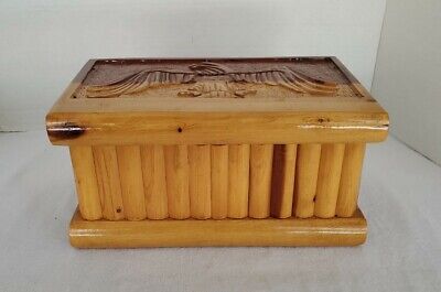Wooden Box Engraved Handmade American Eagle Hinged Lid Trinket Keepsake Box 2