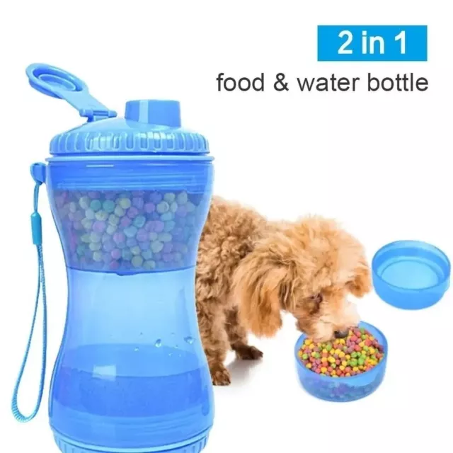 2 IN 1 Portable Water/Food Feeder Bottle Pet Dog Cat Puppy Dispenser Travel New